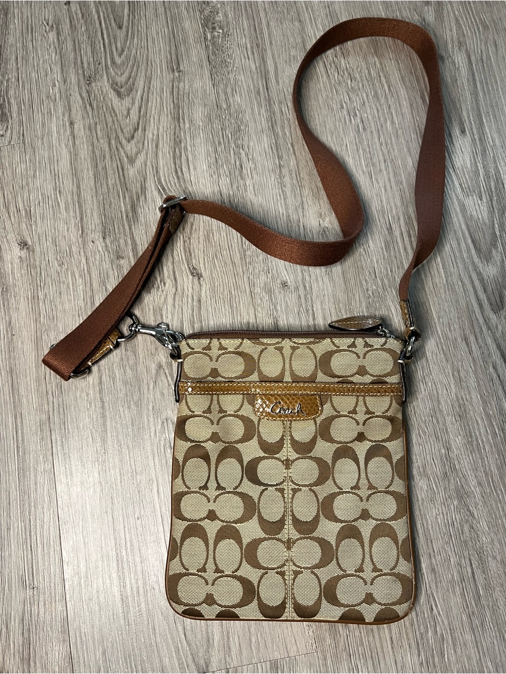 Coach Beige and Brown Signature Crossbody Bag